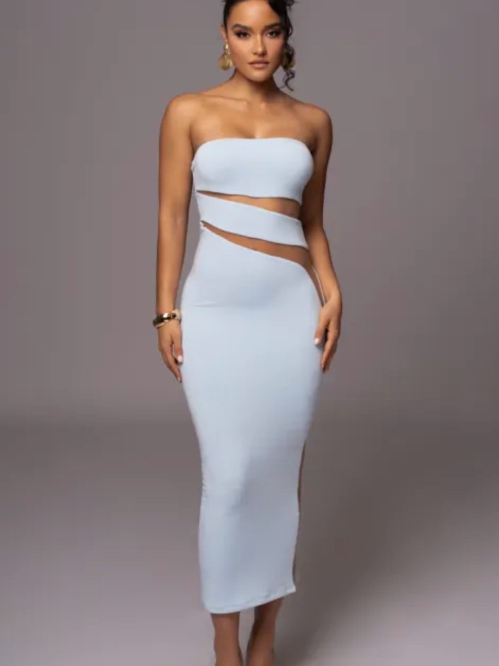 JLUXLABEL Strapless Cutout Midi Dress in Light Blue